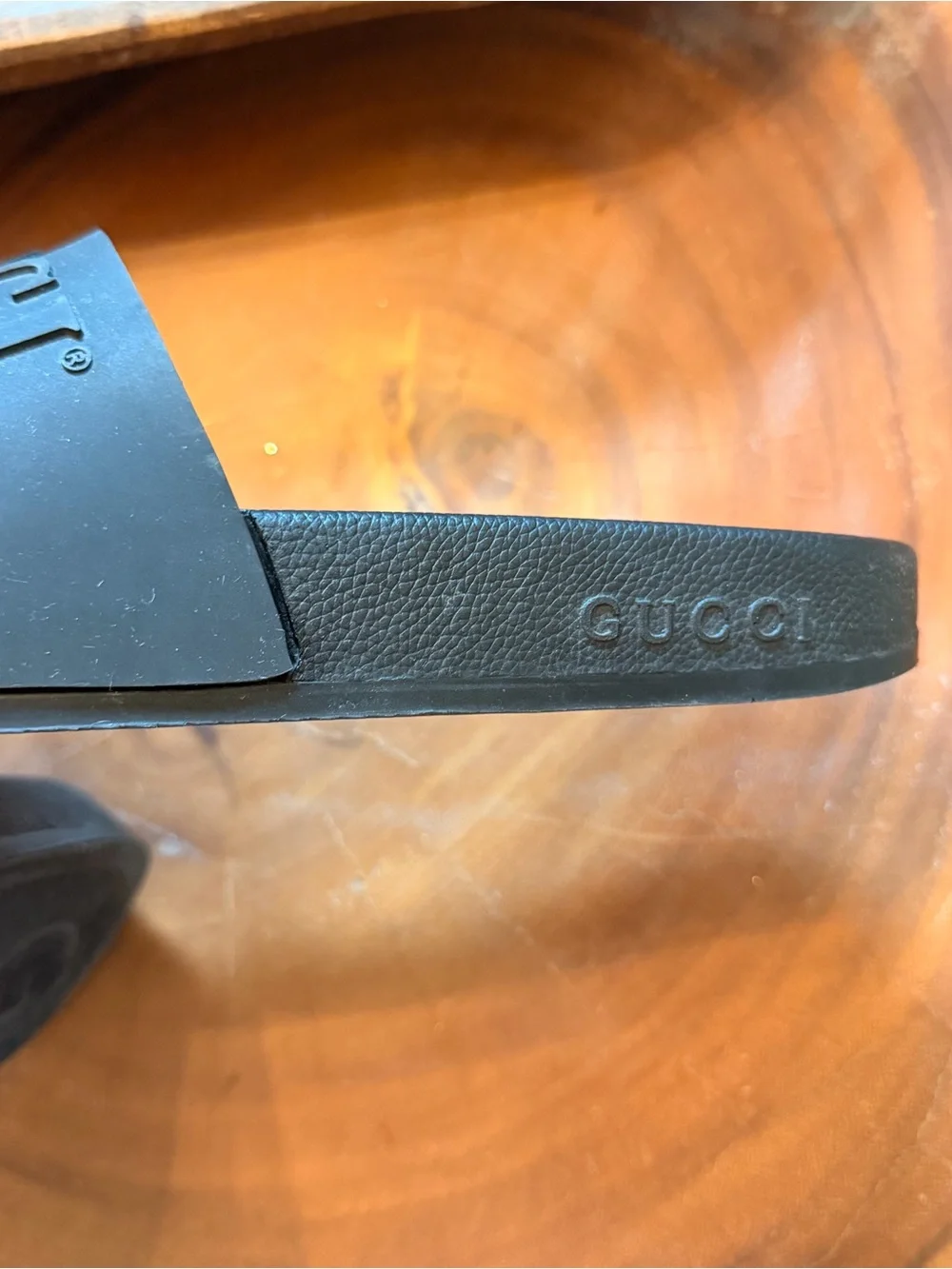 Black Slide Sandals with Embossed Logo